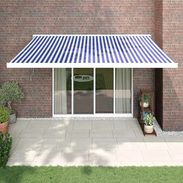 Auvent rétractable bleu et blanc 4x3 m tissu et aluminium