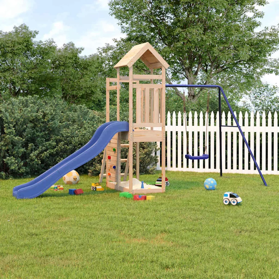 Toboggan/balançoire pour maisonnette de jeu bleu polypropylène - 2