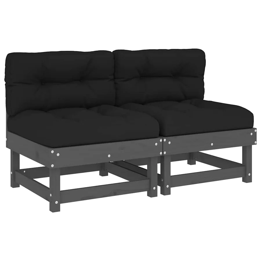 Canapés centraux avec coussins 2 pcs gris bois de pin massif - 2