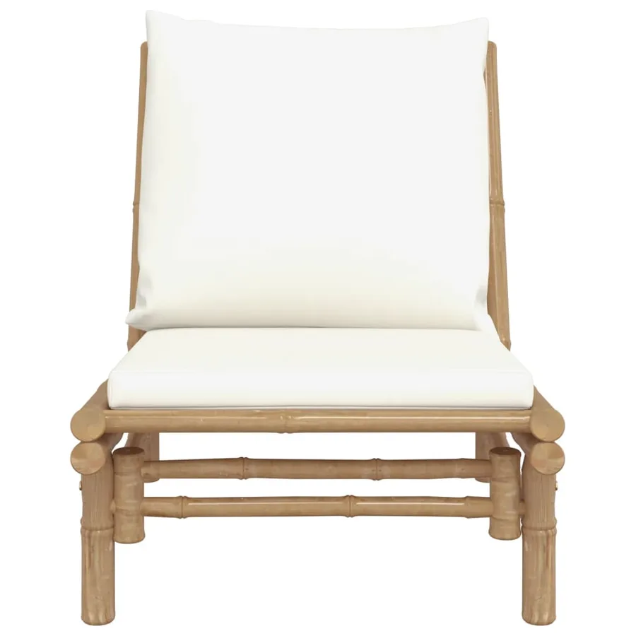 Chaises de jardin lot de 2 avec coussins blanc crème bambou - 4