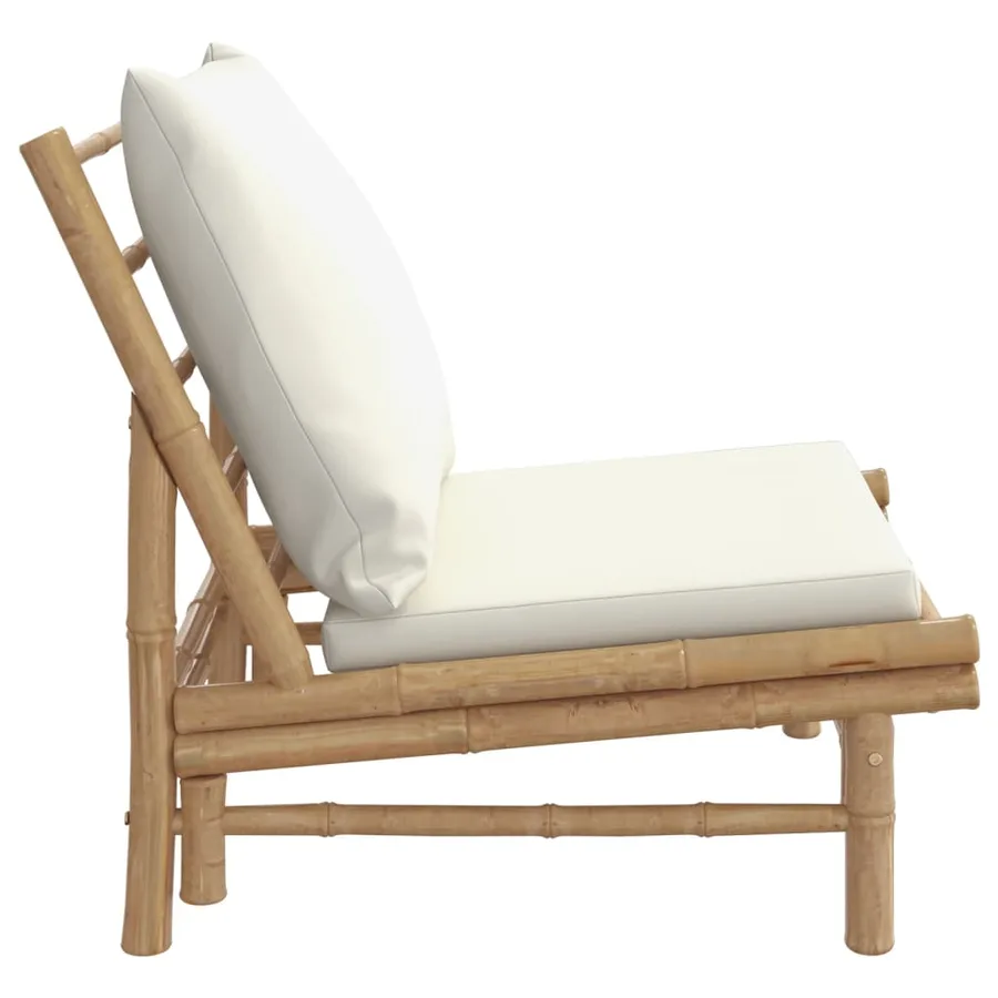Chaises de jardin lot de 2 avec coussins blanc crème bambou - 5