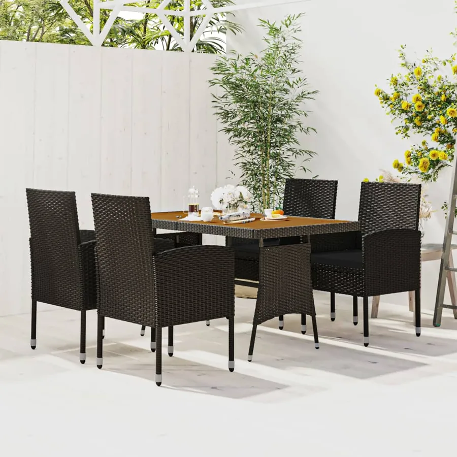 Ensemble à manger d'extérieur 5 pcs Résine tressée Noir