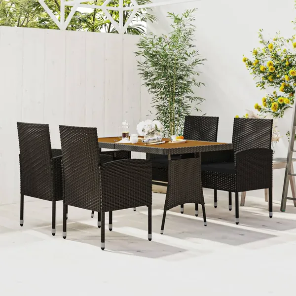 Ensemble à manger d'extérieur 5 pcs Résine tressée Noir