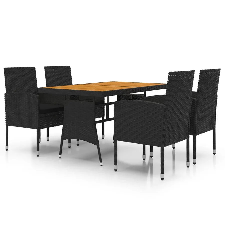 Ensemble à manger d'extérieur 5 pcs Résine tressée Noir - 2