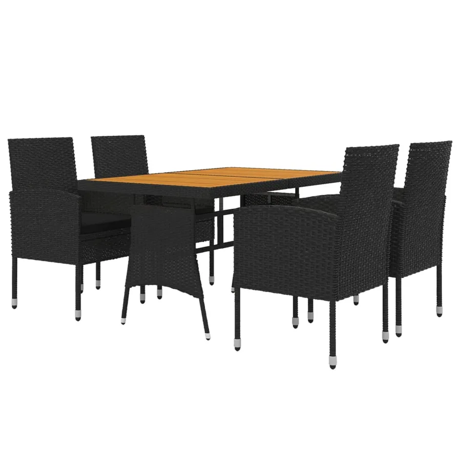 Ensemble à manger d'extérieur 5 pcs Résine tressée Noir - 3