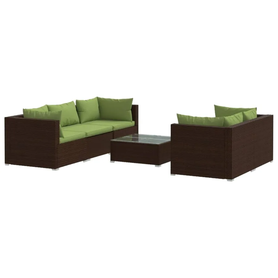 Salon de jardin 6 pcs avec coussins Résine tressée Marron - 2