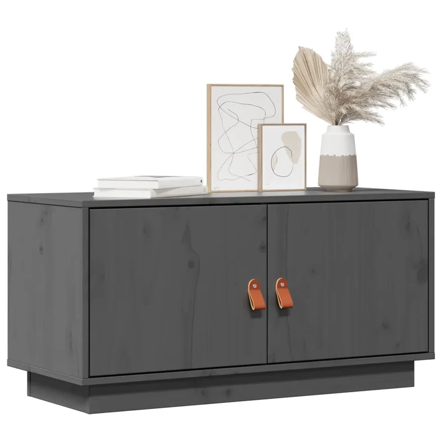 Meuble TV Gris 80x34x40 cm Bois de pin massif - 3