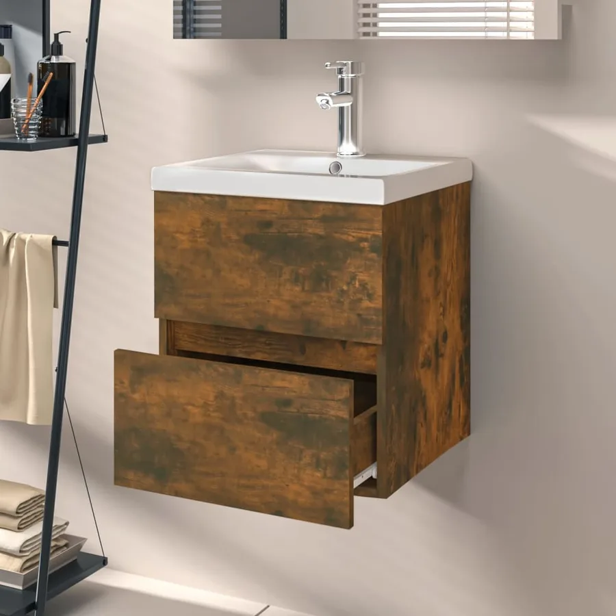 Armoire d'évier Chêne fumé 41x38,5x45 cm Bois d'ingénierie - 3