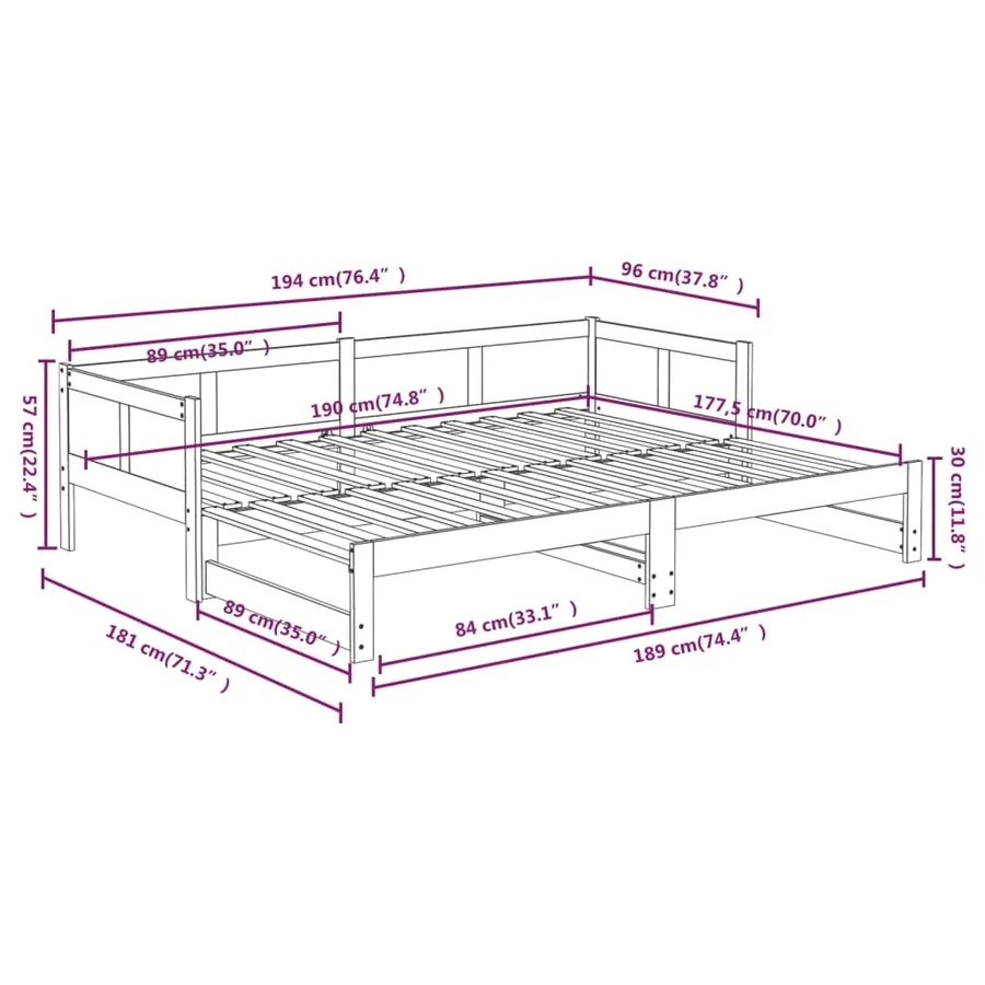 Lit coulissant sans matelas blanc 2x(90x190) cm - 12