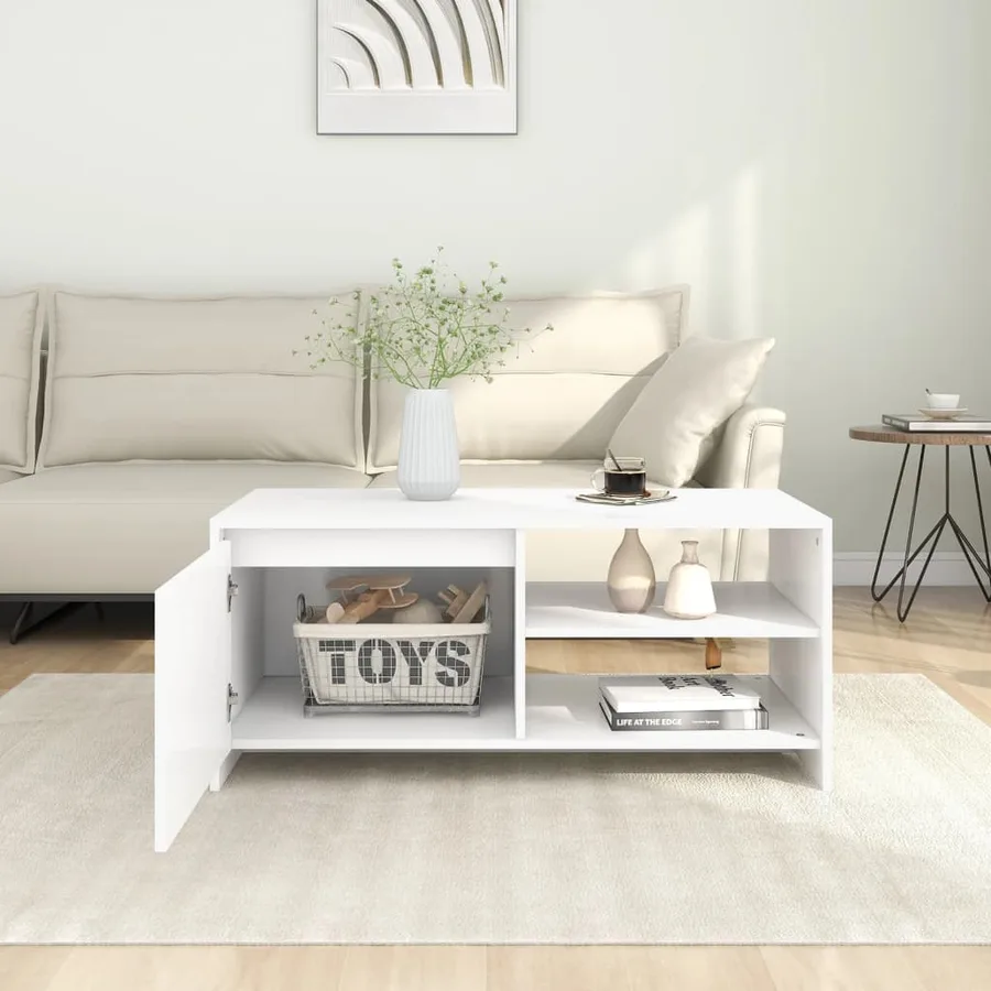 Table basse Blanc 102x50x45 cm Bois d'ingénierie - 3