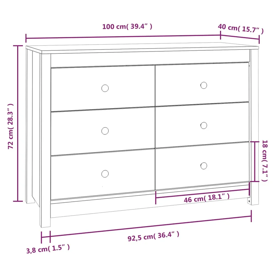 Armoire latérale 100x40x72 cm Bois de pin massif - 10