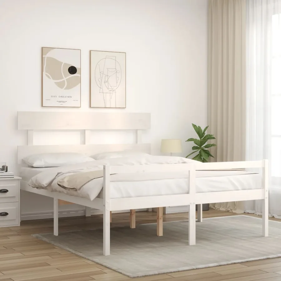 Lit pour personne âgée sans matelas blanc 160x200cm bois massif - 3