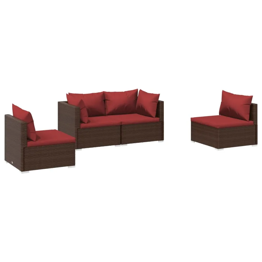 Salon de jardin 4 pcs avec coussins Résine tressée Marron - 2