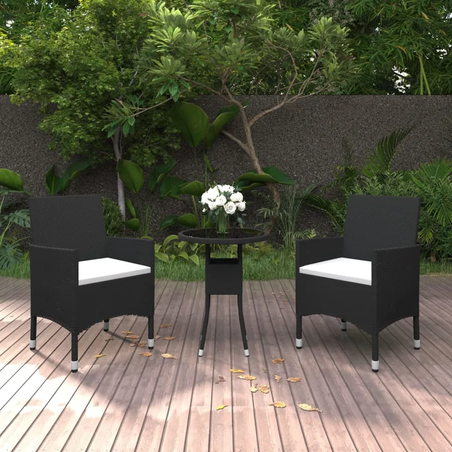 Ensemble à manger de jardin 3 pcs Résine tressée Noir