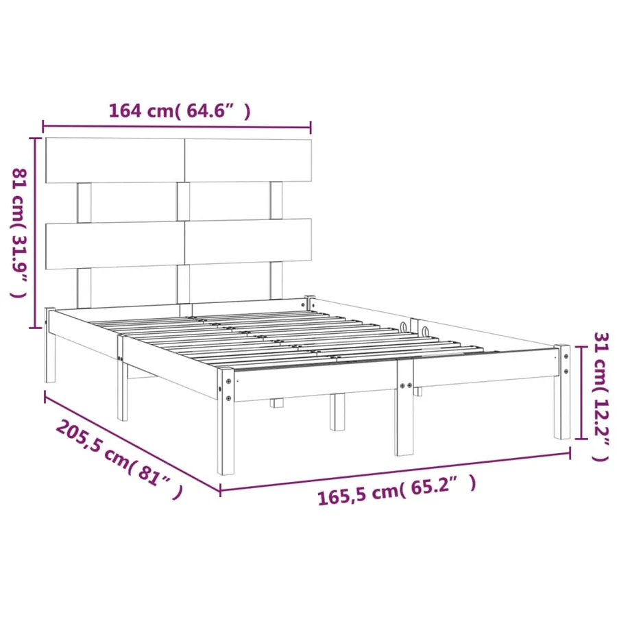 Cadre de lit sans matelas blanc 160x200 cm bois massif - 6