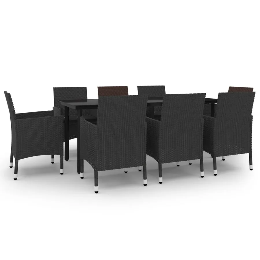 Ensemble à manger de jardin coussins 9 pcs Résine tressée Verre - 2