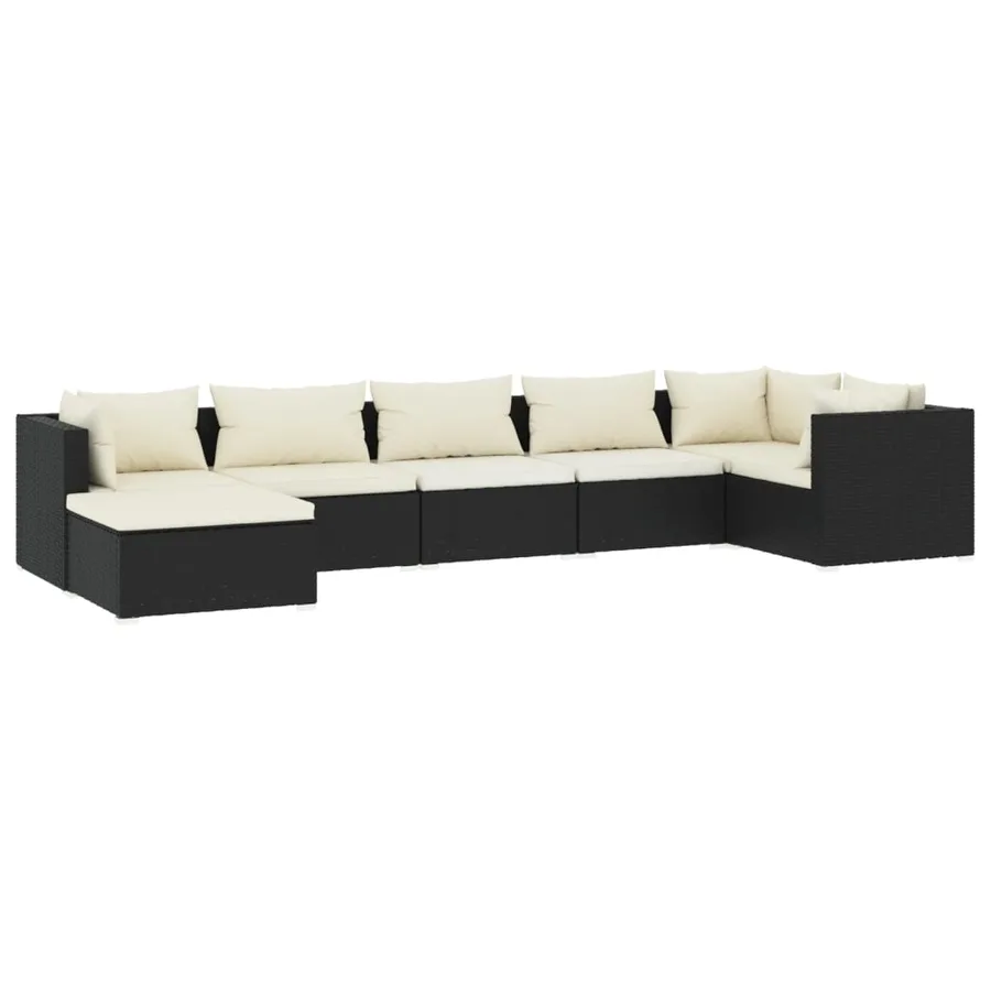Salon de jardin 7 pcs avec coussins Résine tressée Noir - 2