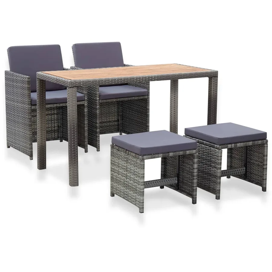 Ensemble à manger d'extérieur 5pcs Rotin bois acacia Anthracite