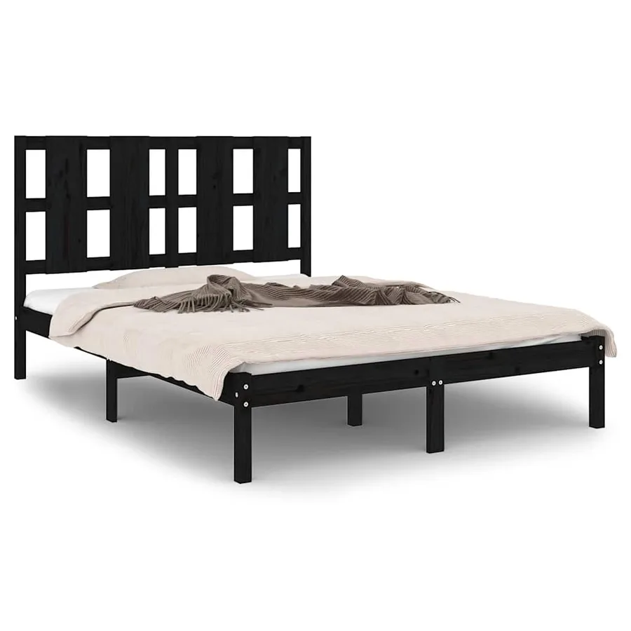 Cadre de lit sans matelas noir 140x190 cm bois de pin massif - 2