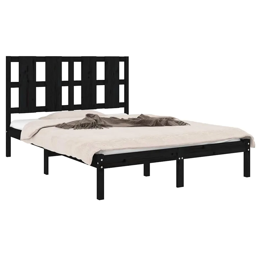 Cadre de lit sans matelas noir 140x190 cm bois de pin massif - 3
