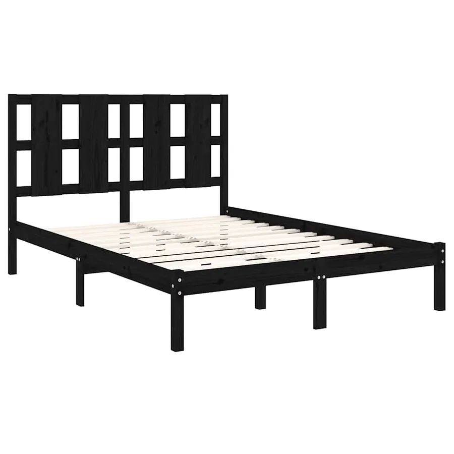 Cadre de lit sans matelas noir 140x190 cm bois de pin massif - 4