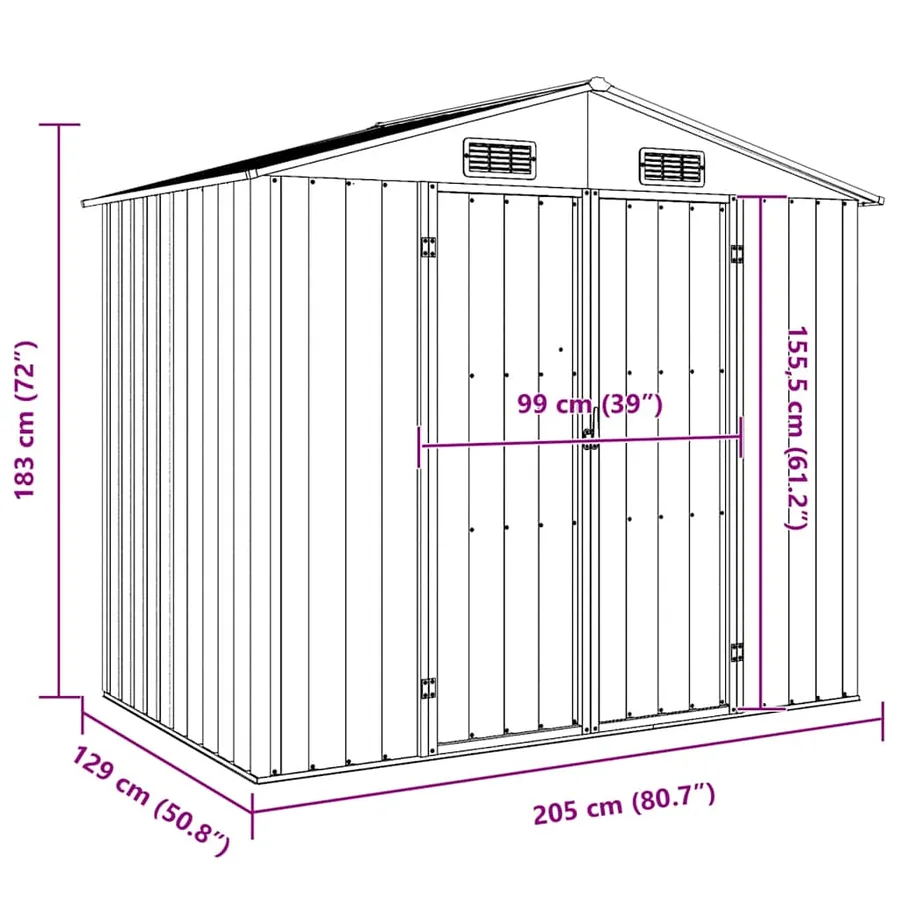 Abri de jardin Gris 205x129x183 cm Métal galvanisé - 8