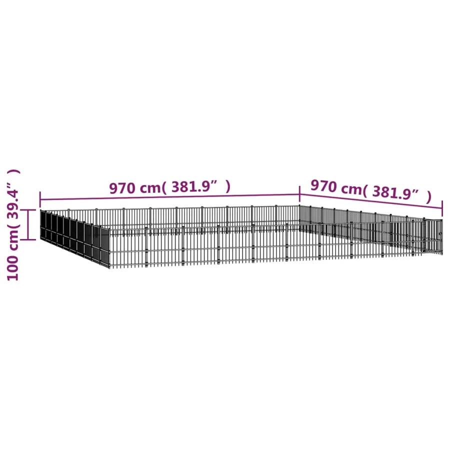 Chenil d'extérieur pour chiens Acier 94,09 m² - 6