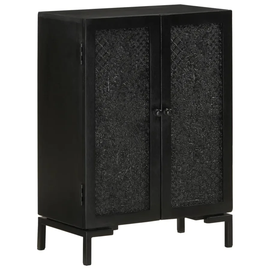 Buffet noir 55x30x77 cm bois massif de manguier et fer - 10