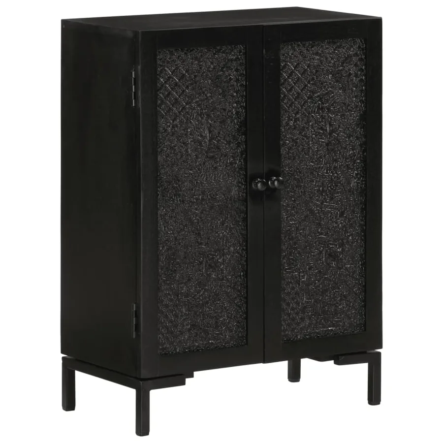 Buffet noir 55x30x77 cm bois massif de manguier et fer - 11