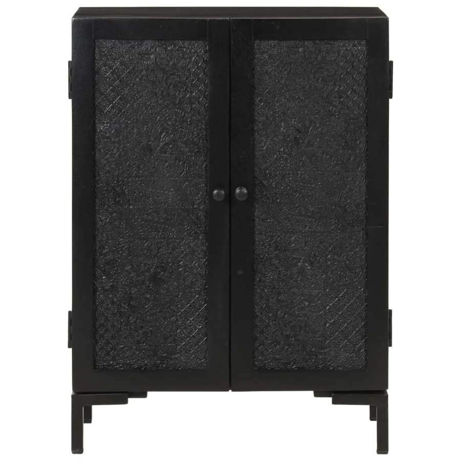 Buffet noir 55x30x77 cm bois massif de manguier et fer - 2