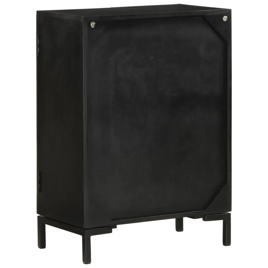 Buffet noir 55x30x77 cm bois massif de manguier et fer - 3
