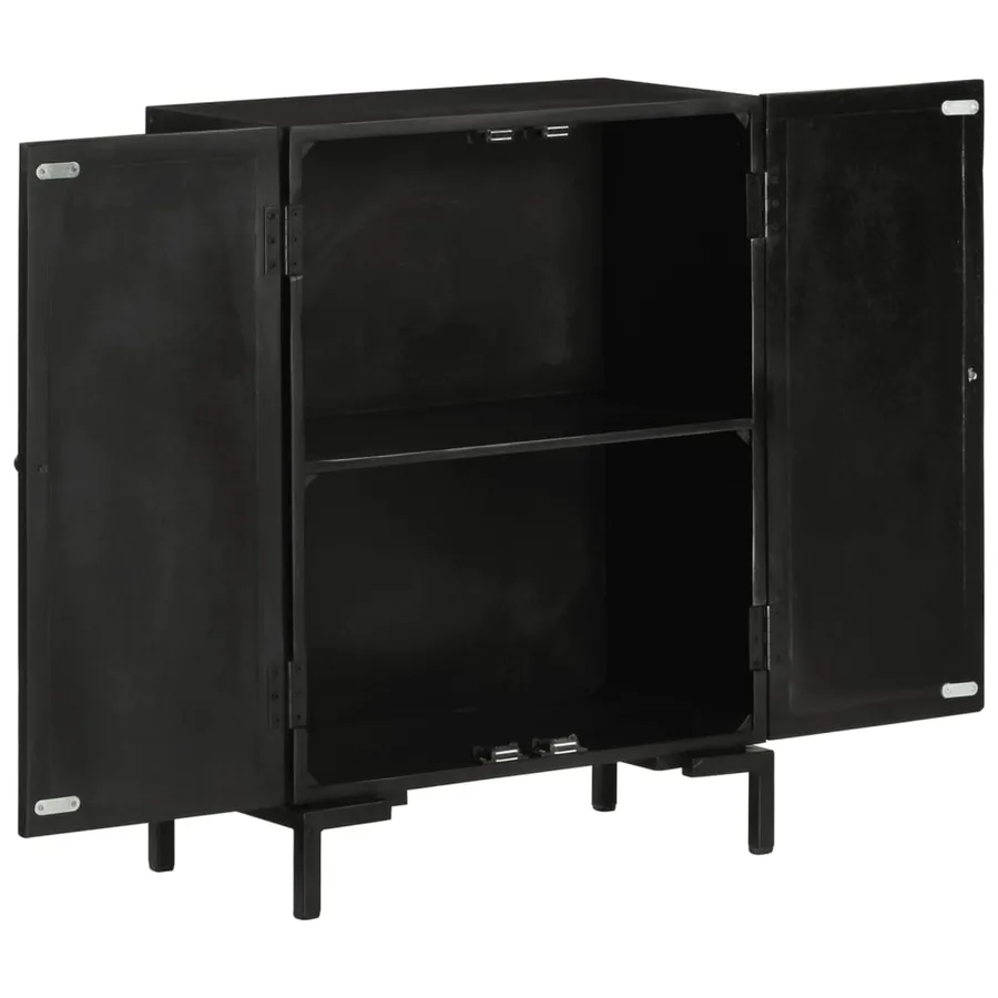 Buffet noir 55x30x77 cm bois massif de manguier et fer - 4