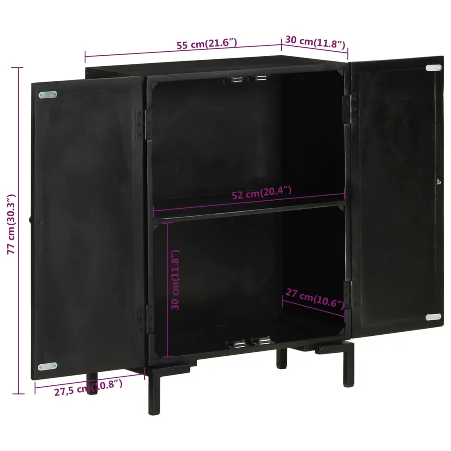 Buffet noir 55x30x77 cm bois massif de manguier et fer - 7