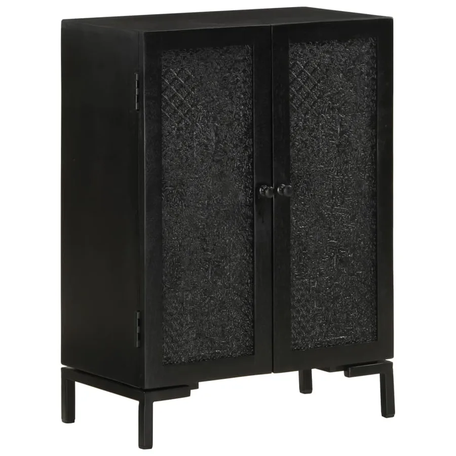 Buffet noir 55x30x77 cm bois massif de manguier et fer - 8