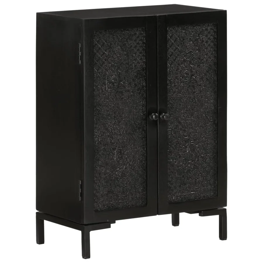 Buffet noir 55x30x77 cm bois massif de manguier et fer - 9