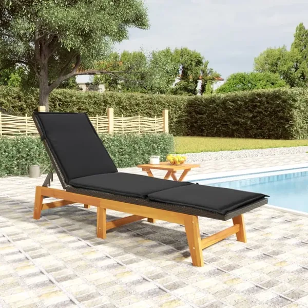 Chaise longue avec table Résine tressée et bois massif d'acacia