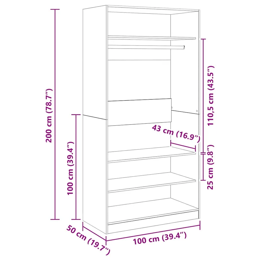 Garde-robe Blanc 100 x 50 x 200 cm Bois d'ingénierie - 9
