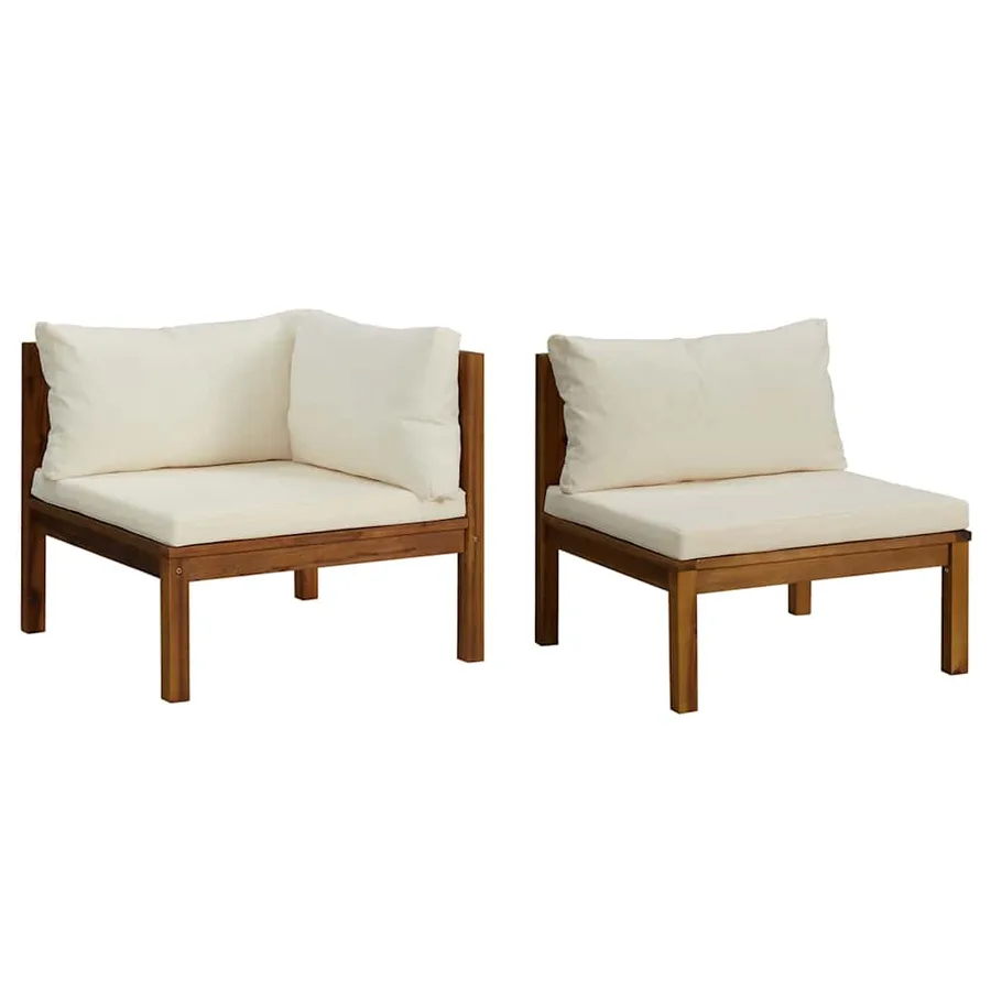 Ensemble de canapés 2 pcs et coussins blanc crème Acacia solide - 2