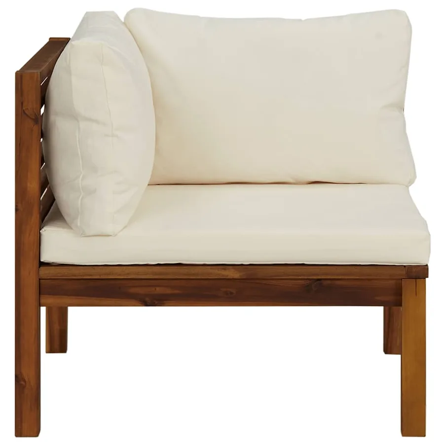 Ensemble de canapés 2 pcs et coussins blanc crème Acacia solide - 5
