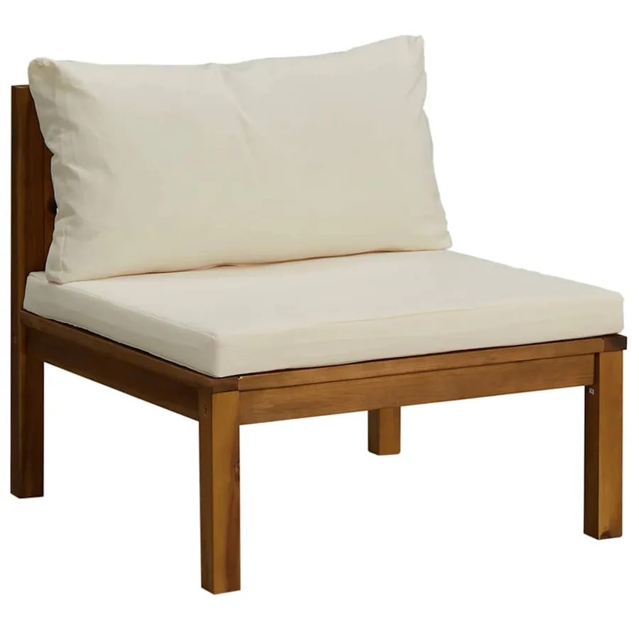 Ensemble de canapés 2 pcs et coussins blanc crème Acacia solide - 7
