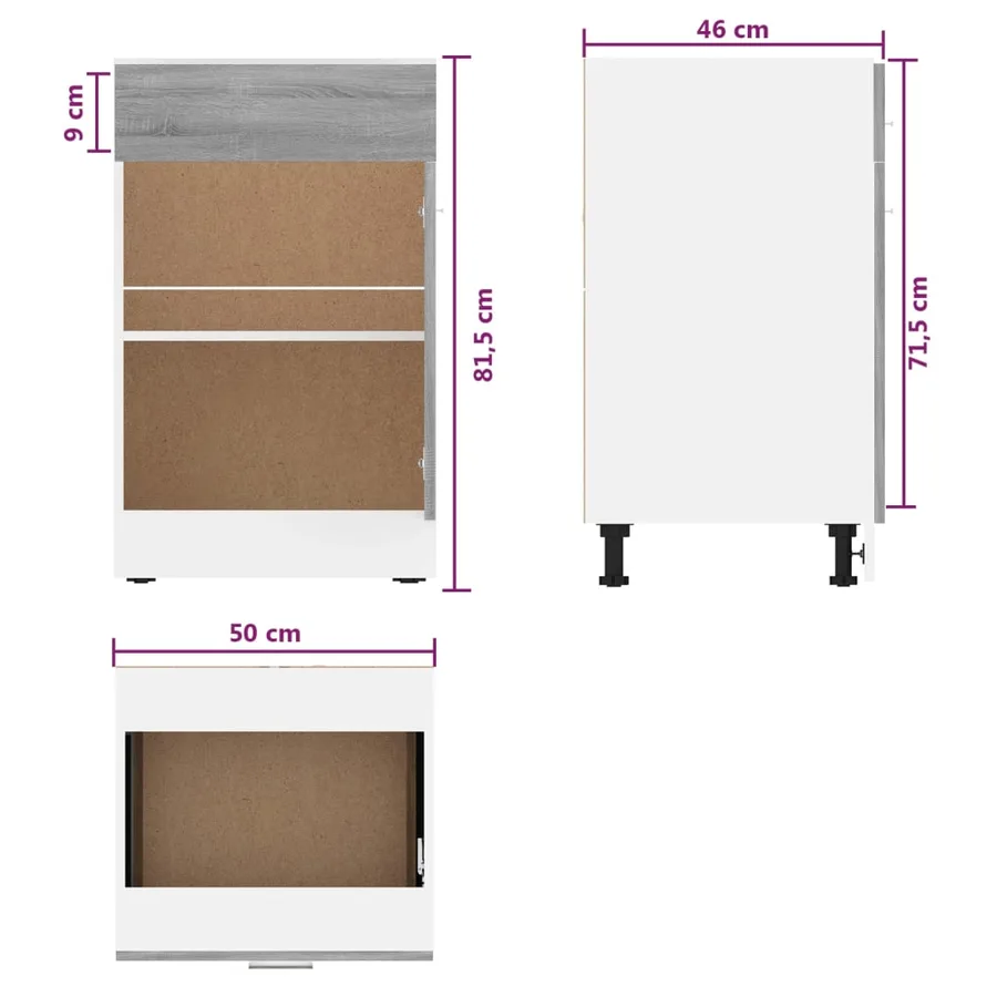 Armoire à tiroirs inférieure "Lyon" Gris Sonoma 50 x 46 x 81,5 cm Bois d'ingénierie - 8
