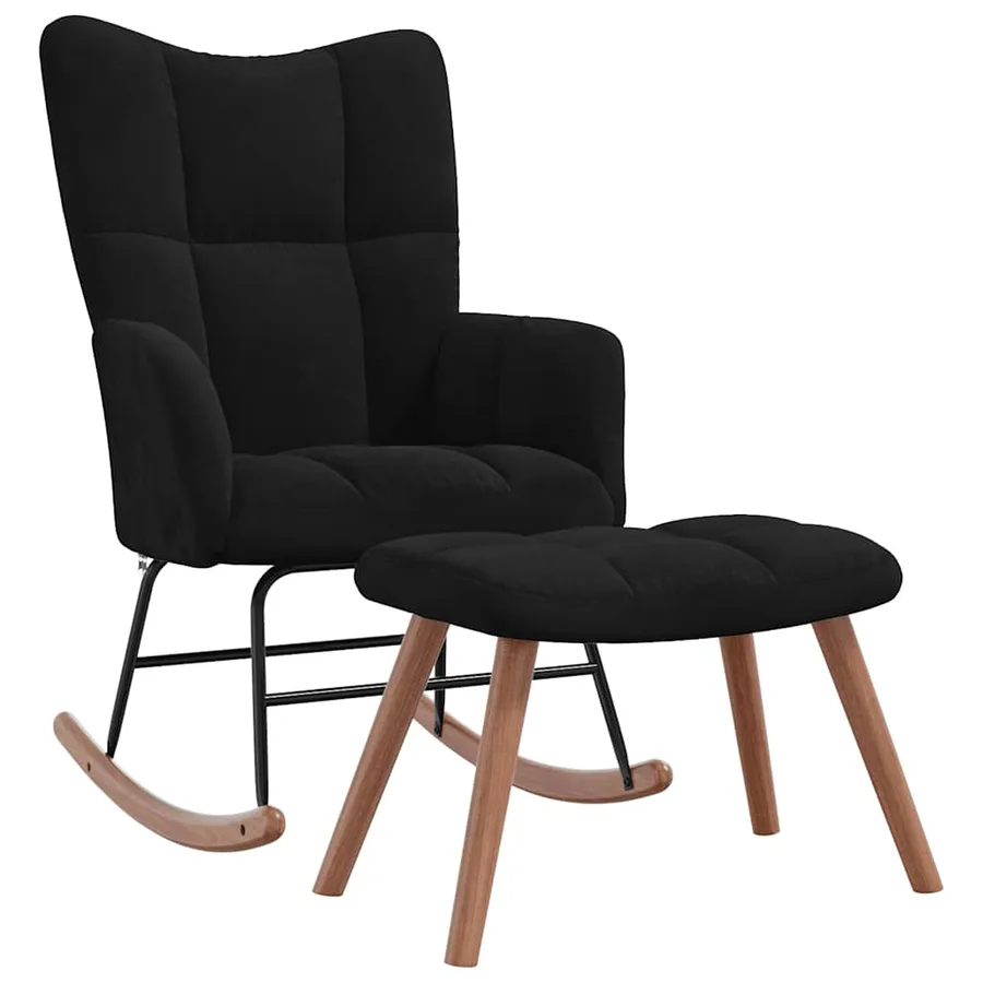 Chaise à bascule avec repose-pied Noir Velours - 2