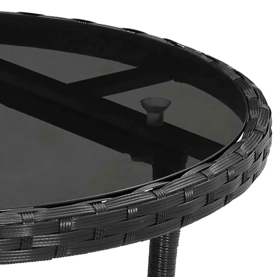 Table de jardin Ø60x75 cm Verre trempé/résine tressée Noir - 5