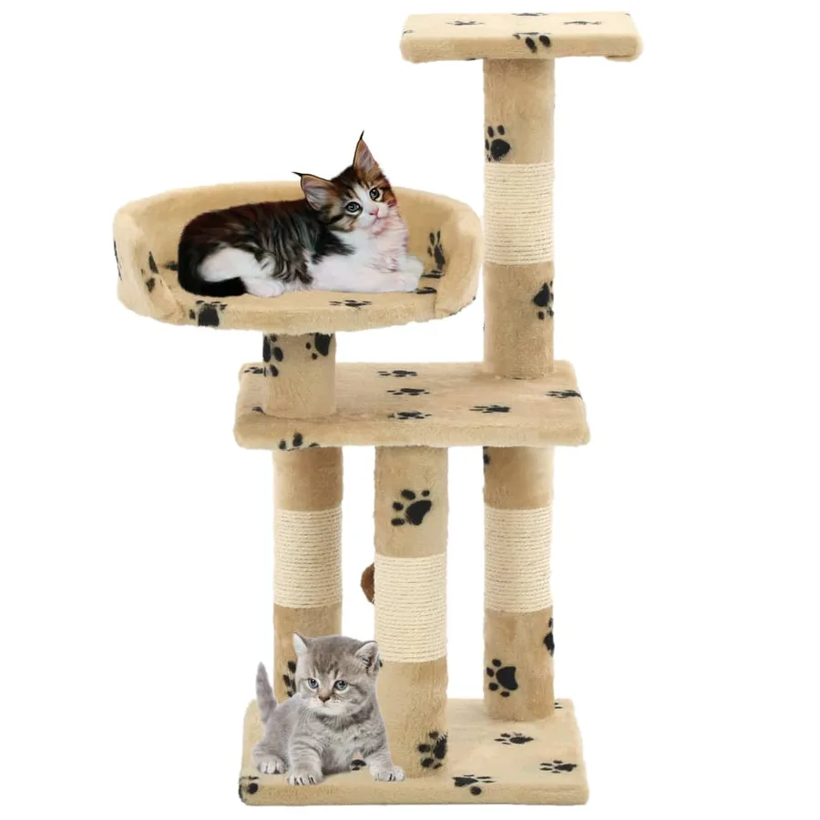 Arbre à chat et griffoirs en sisal 65 cm Beige Motif de pattes - 2