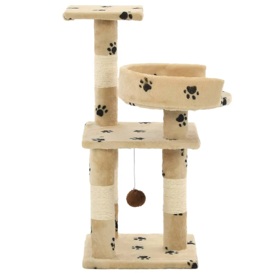 Arbre à chat et griffoirs en sisal 65 cm Beige Motif de pattes - 3