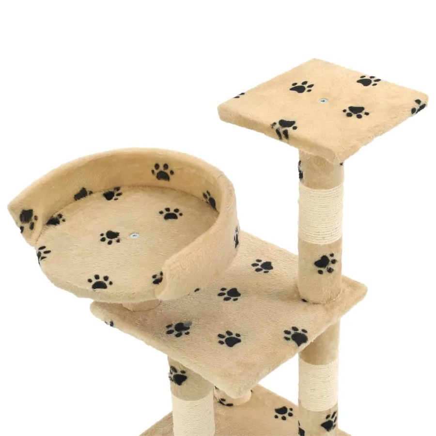 Arbre à chat et griffoirs en sisal 65 cm Beige Motif de pattes - 4