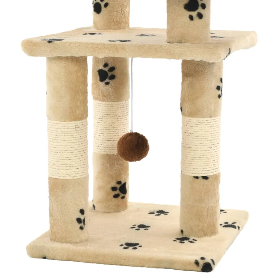 Arbre à chat et griffoirs en sisal 65 cm Beige Motif de pattes - 5
