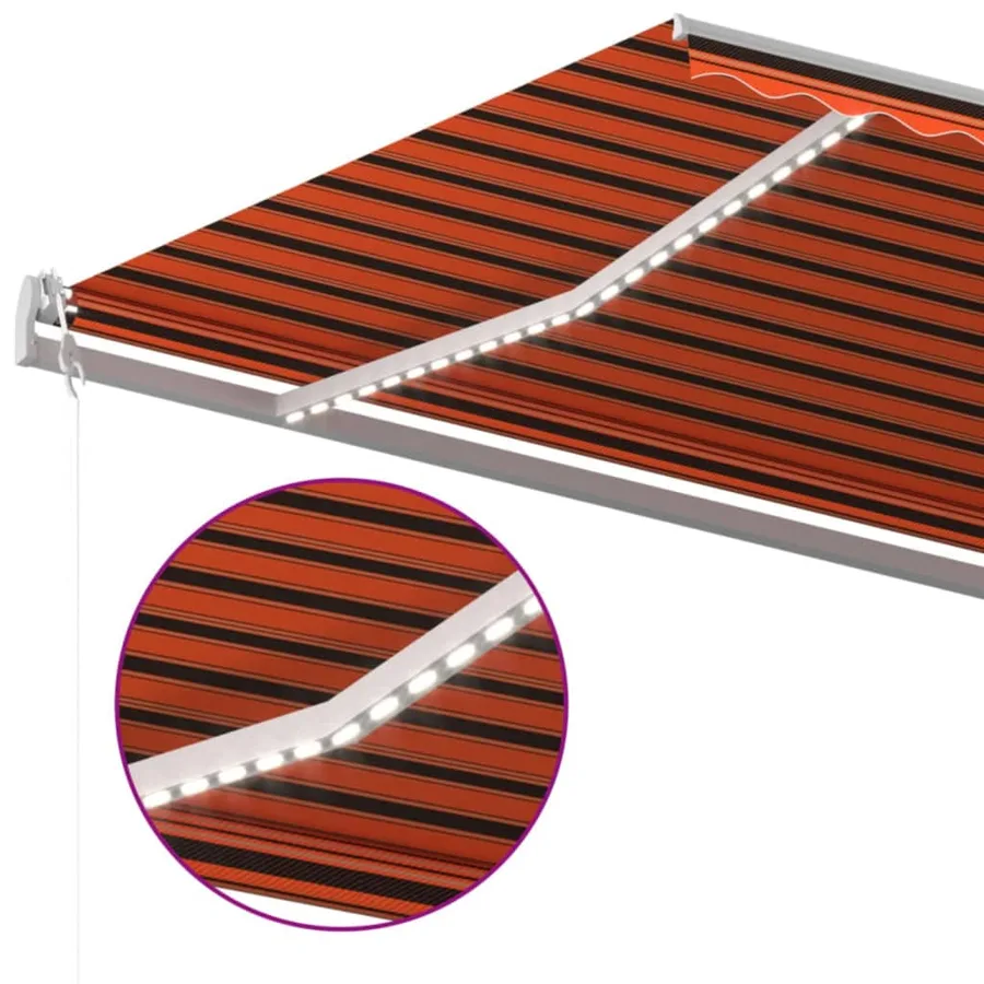 Auvent automatique capteur de vent LED 600x300 cm Orange marron - 4