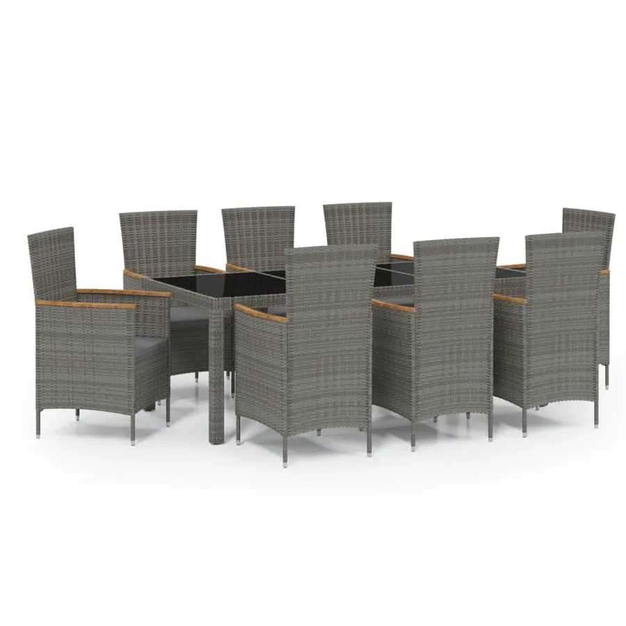 Ensemble à manger d'extérieur 9pcs coussins Résine tressée Gris - 2