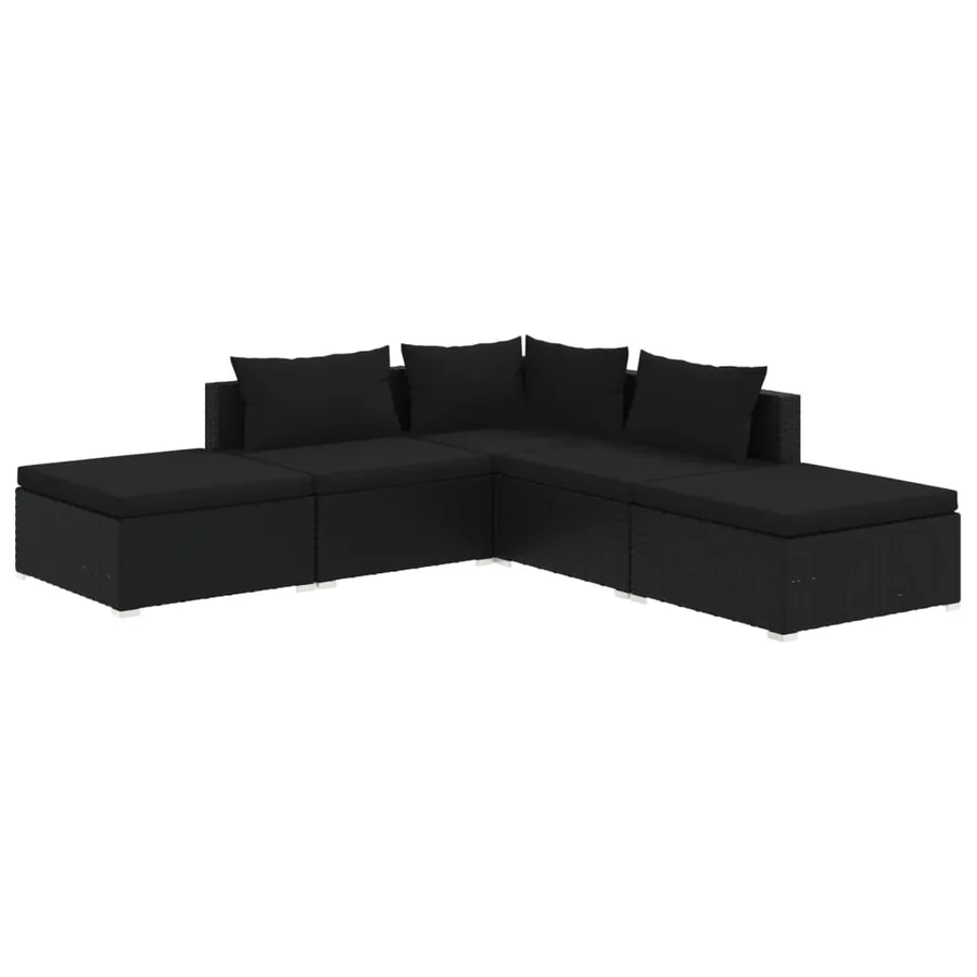Salon de jardin 5 pcs avec coussins Résine tressée Noir - 2